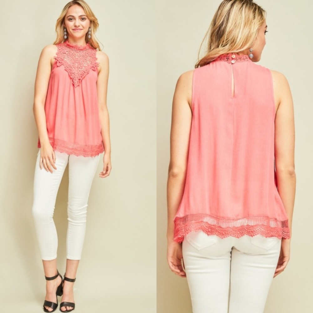 Coral crochet flowy top - Picture 4 of 4